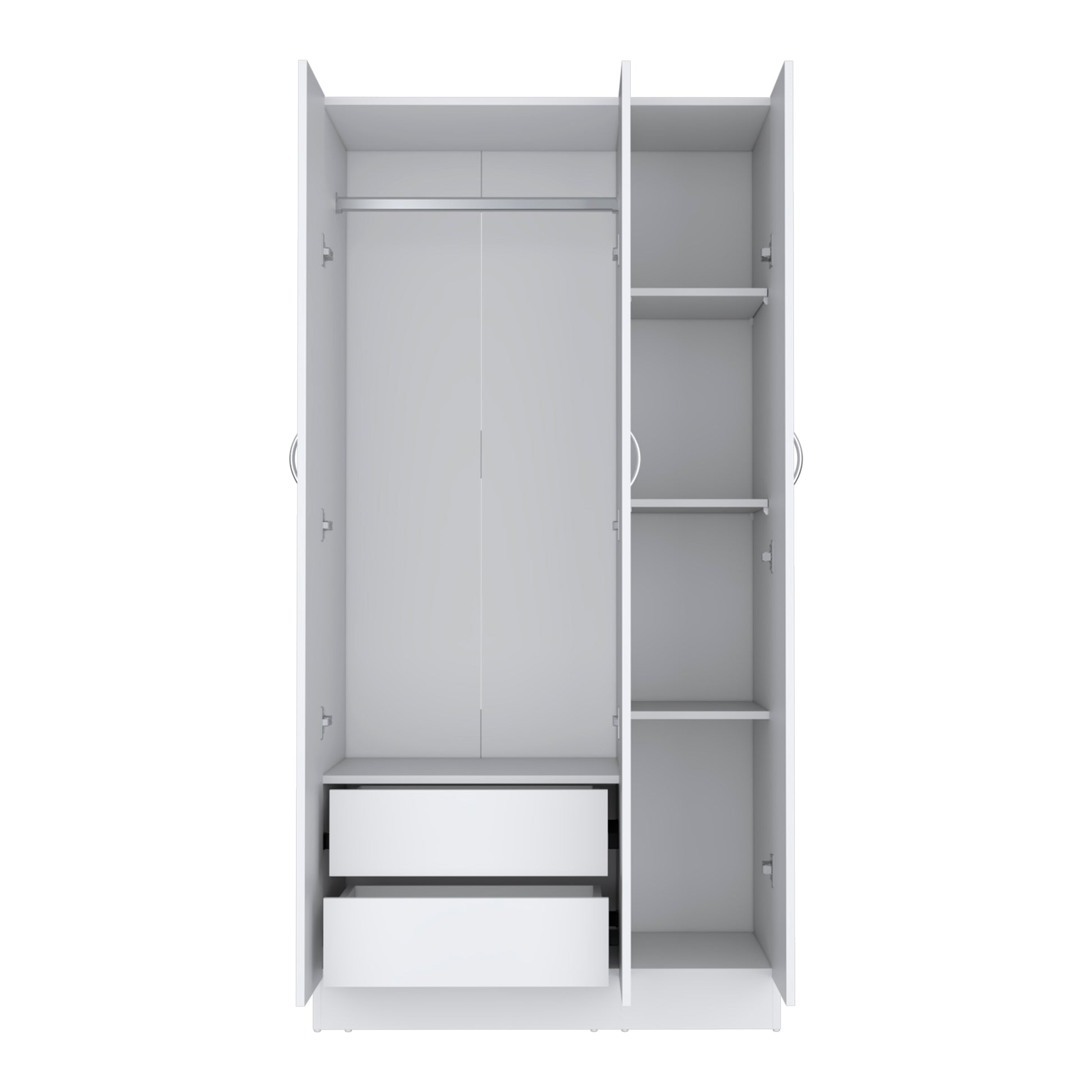 Wardrobe Armoire 71H" With 3 Doors And 2 Inner Drawers, 3 Doors, White White Bedroom Modern Pine Particle Board Particle Board