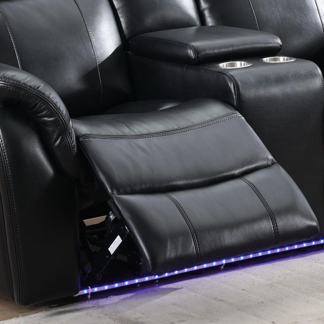 Power Reclining Seat With Led Strip Speaker Black Color Black Technical Leather