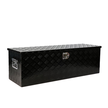 48 Inch Heavy Duty Aluminum Stripes Plated Tool Long Box Pick Up Truck Bed Rv Trailer Toolbox Storage Organizer, Waterproof Underbody Tool Box Storage With Lock And Key 48" 15.2" 15.2" Black Aluminum