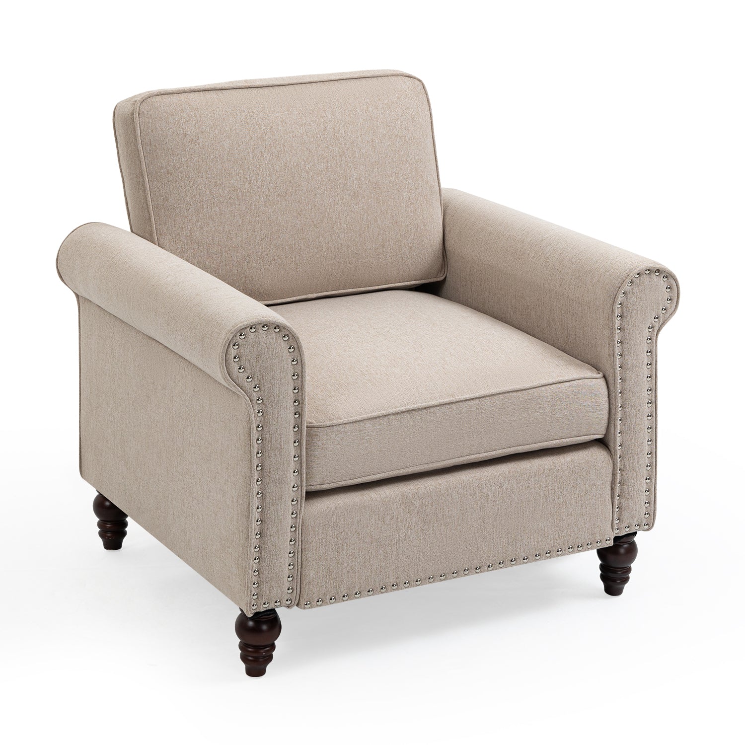 Modern Upholstered Accent Chair Armchair, Fabric Reading Living Room Side Chair,Single Sofa Light Beige Burlap