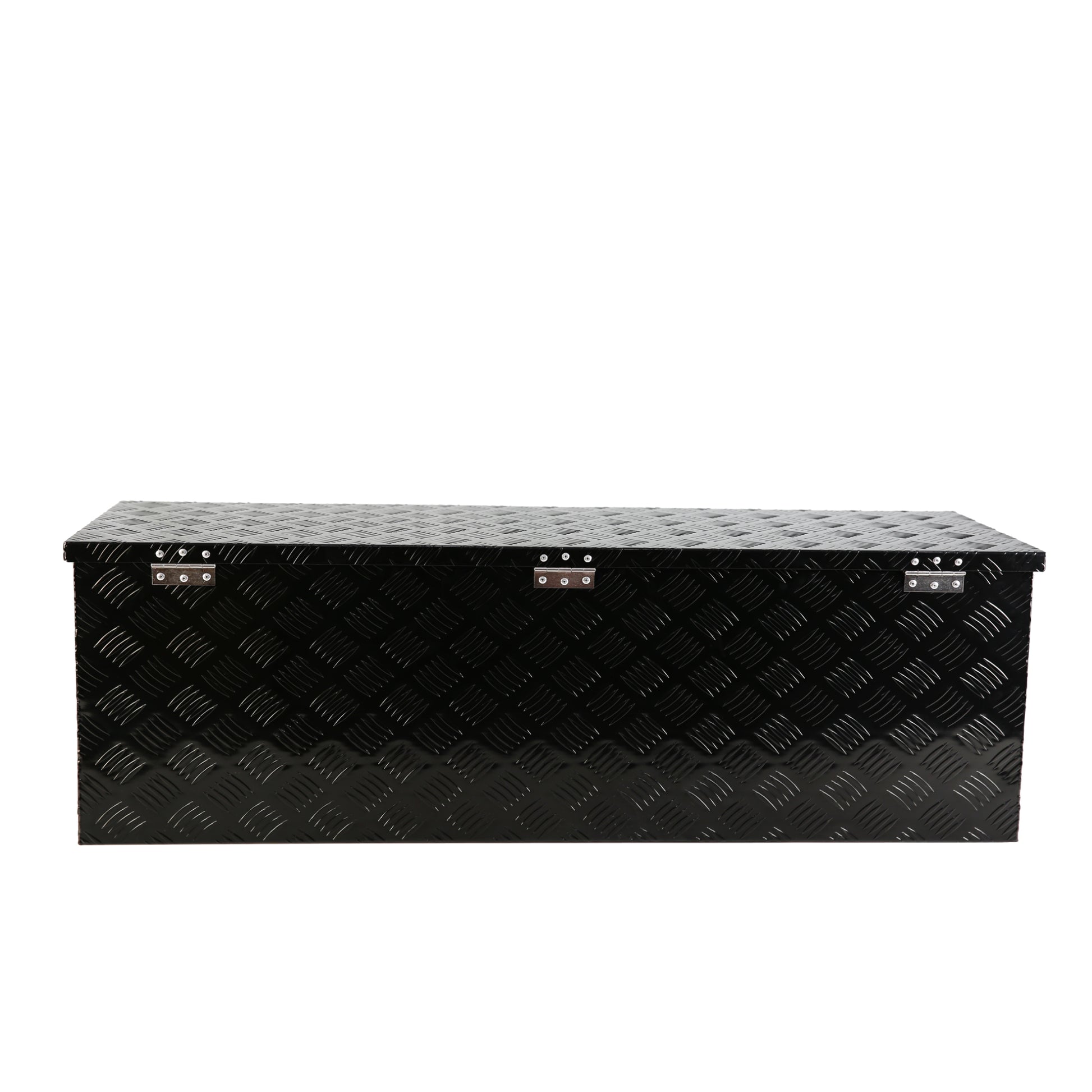 48 Inch Heavy Duty Aluminum Stripes Plated Tool Long Box Pick Up Truck Bed Rv Trailer Toolbox Storage Organizer, Waterproof Underbody Tool Box Storage With Lock And Key 48" 15.2" 15.2" Black Aluminum