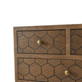 Handcrafted Accent Drawer With Abstract Carvings Premium Mdf Construction 5 Drawers For Stylish Storage Natural Wood Veneer Accent Chests 5 Or More Drawers Antique Brown Primary Living Space Drawers