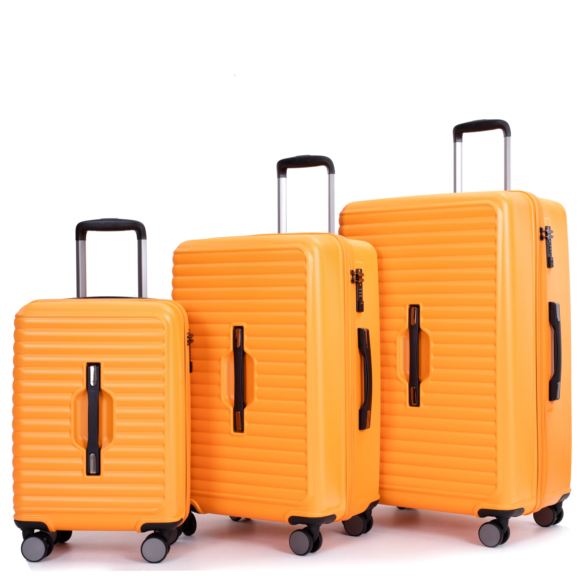 3 Piece Luggage Sets PC ABS Lightweight Suitcase with orange-abs+pc