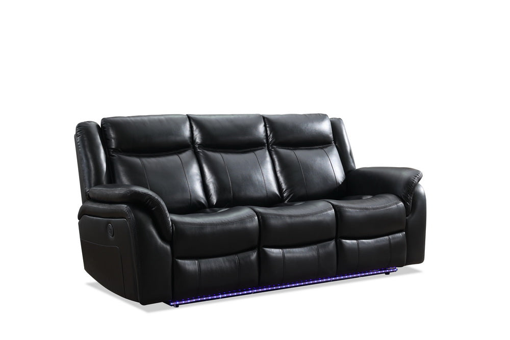 Power Reclining Sofa With Led Strip Drop Off Table Black Color Black Technical Leather