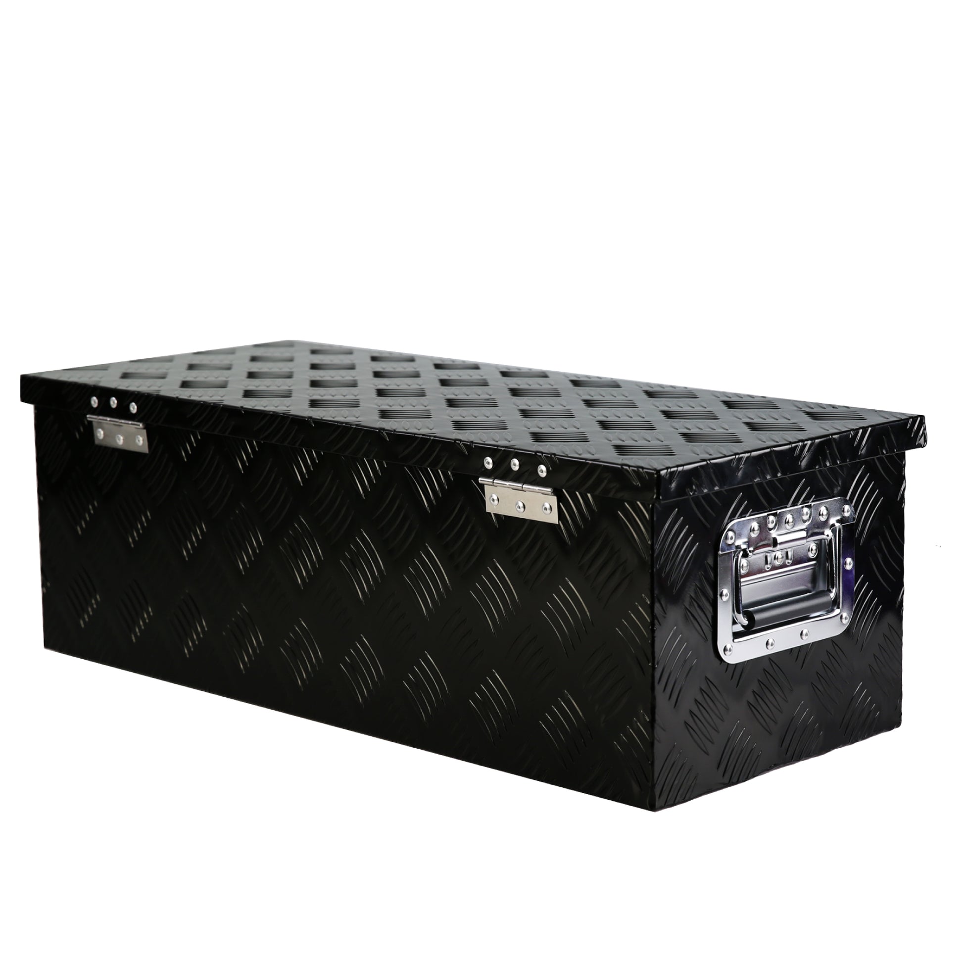 30 Inch Heavy Duty Black Aluminum 5 Bar Tread Tool Long Box Truck Pickup Trailer Toolbox Underbody Storage Lock Ke 30.1" 12.8" 10.4" Black Aluminum