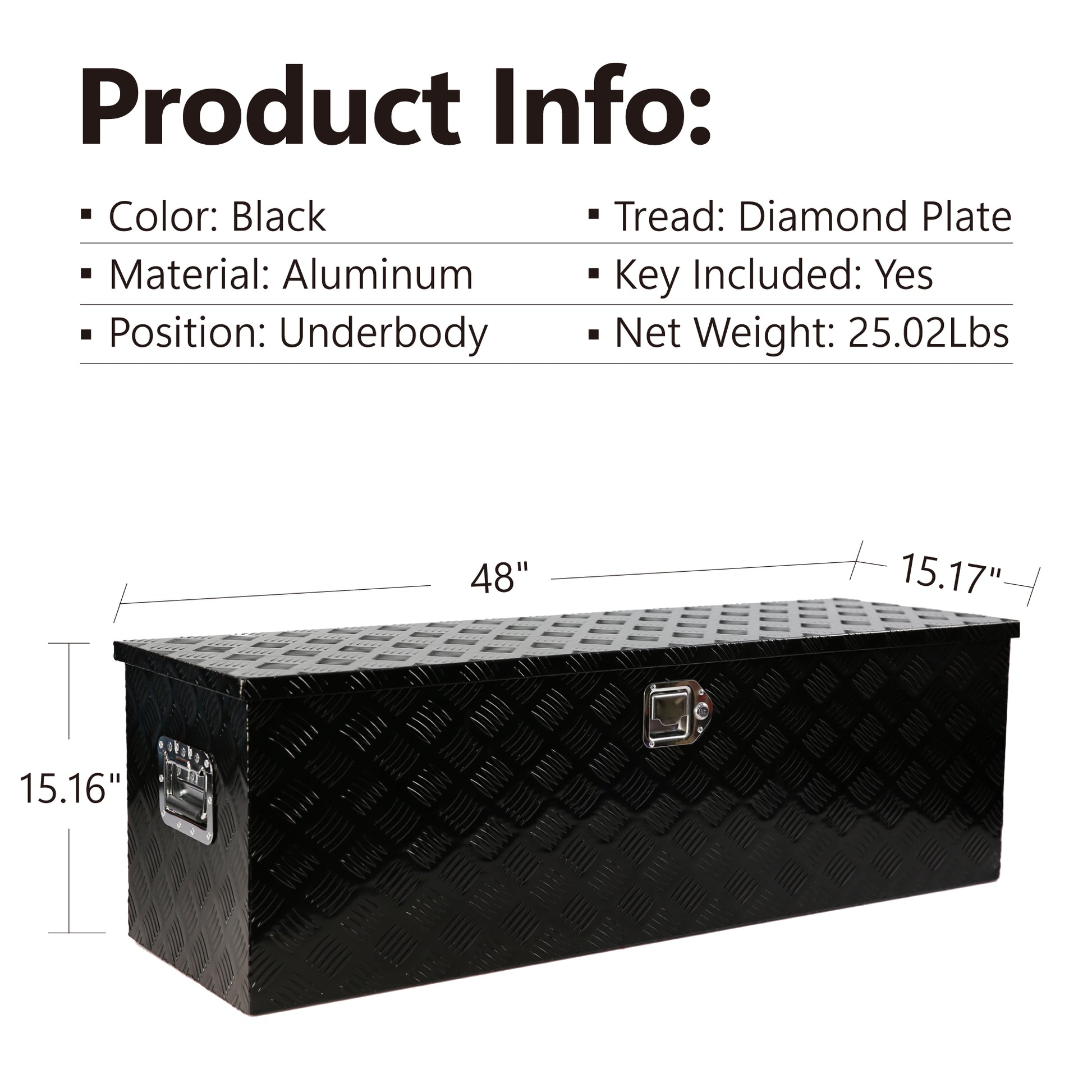 48 Inch Heavy Duty Aluminum Stripes Plated Tool Long Box Pick Up Truck Bed Rv Trailer Toolbox Storage Organizer, Waterproof Underbody Tool Box Storage With Lock And Key 48" 15.2" 15.2" Black Aluminum