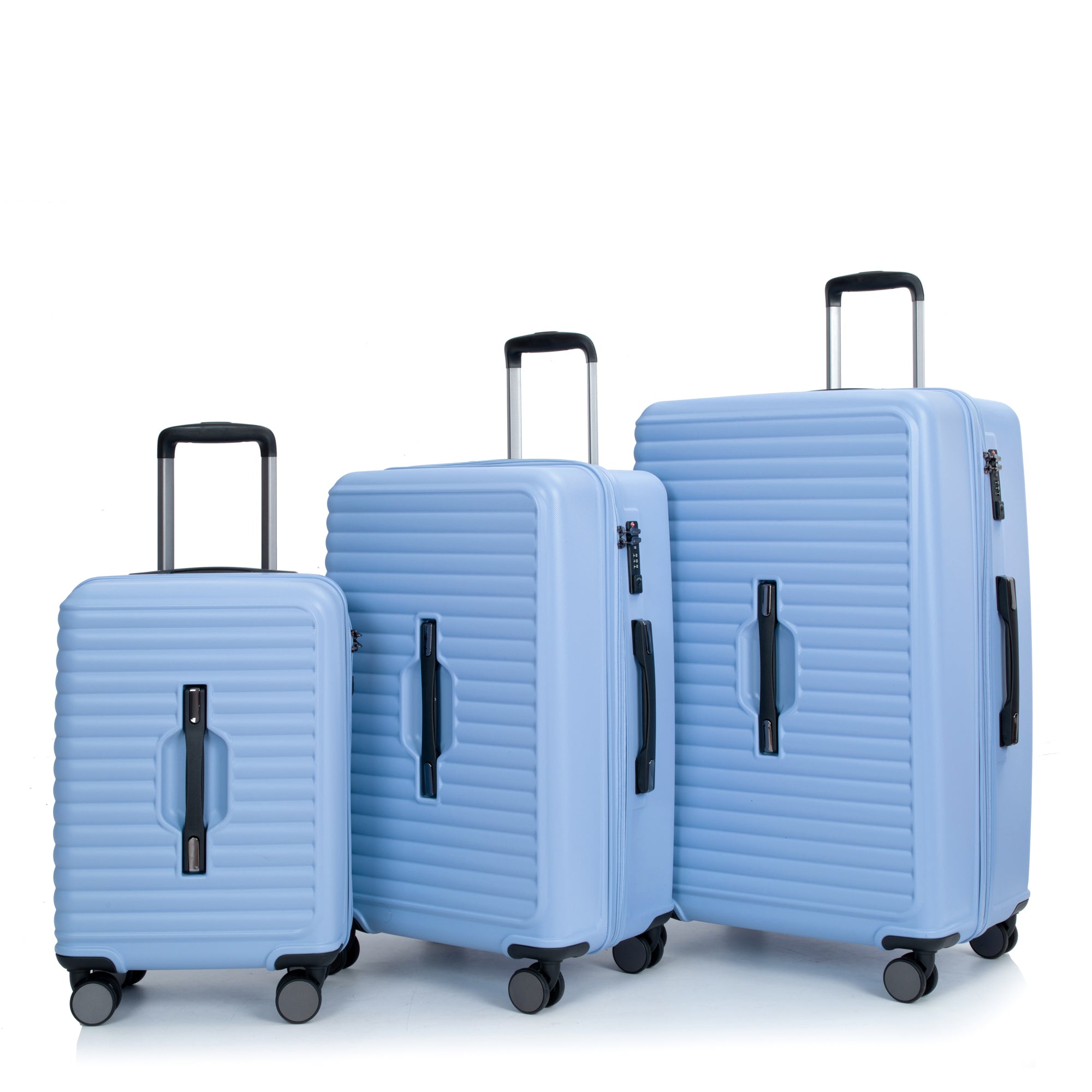 3 Piece Luggage Sets PC ABS Lightweight Suitcase with light blue-abs+pc