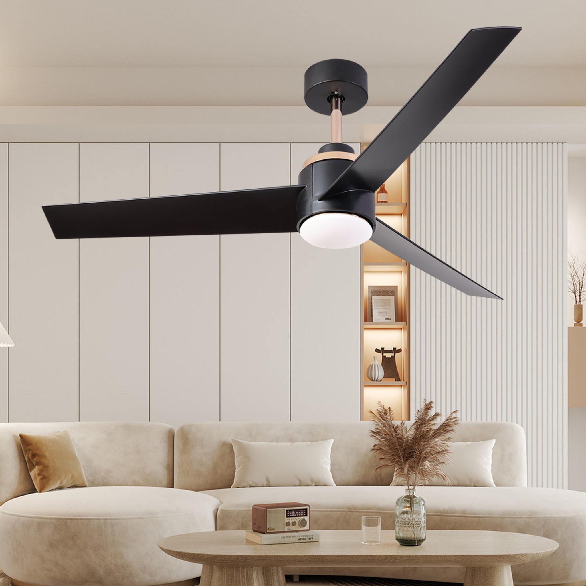 52 Inch Ceiling Fans with Lights Flush Mount, Modern