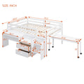 Full Size Loft Bed With Desk And Drawers, Wooden Loft Bed With Lateral Portable Desk, White White Solid Wood Mdf