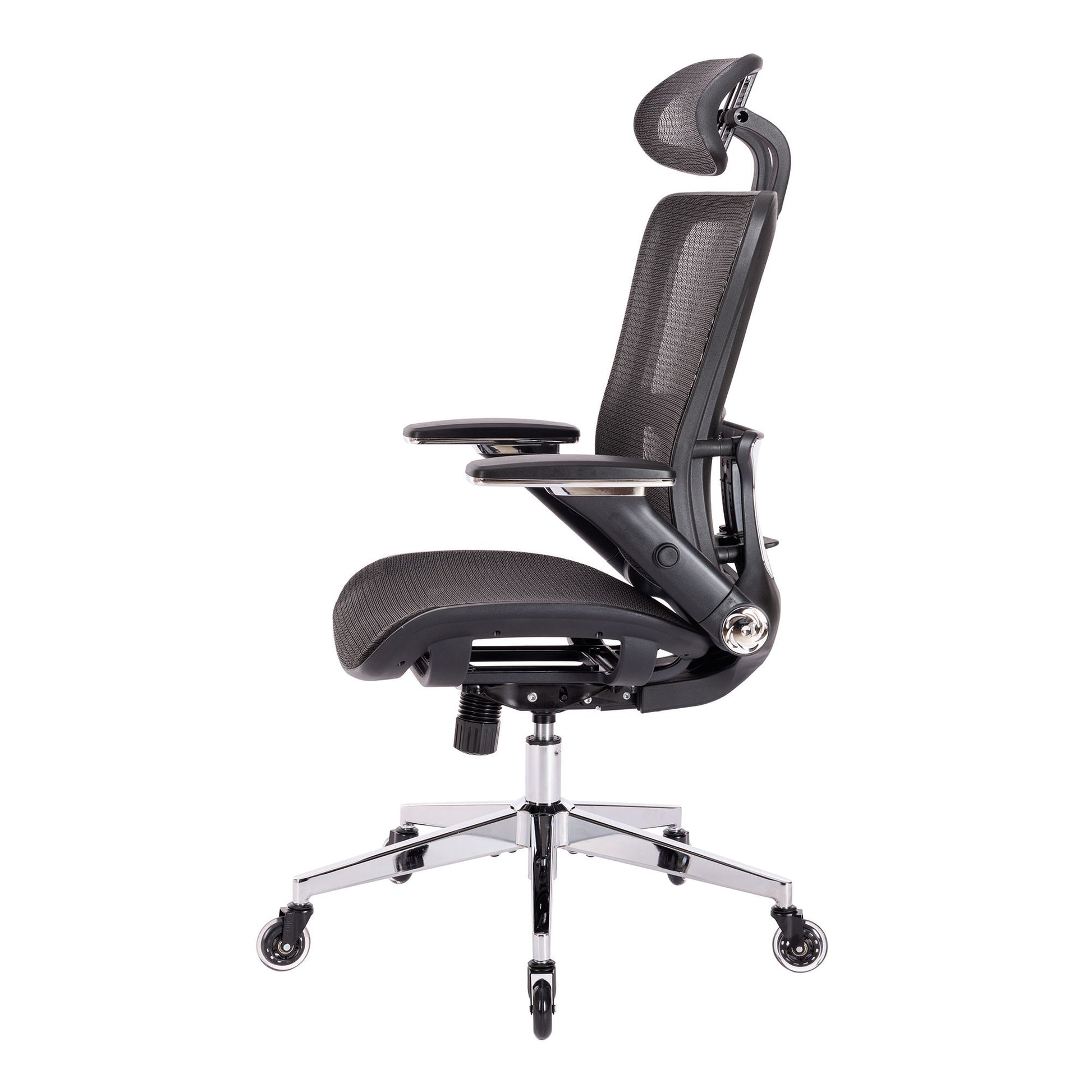 Black Ergonomic Mesh Office Chair, High Back Adjustable Headrest With Flip Up Arms, Tilt And Lock Function, Lumbar Support And Blade Wheels, Kd Chrome Metal Legs Black Office American Design Office