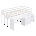 Twin Size Loft Bed With Desk And Drawers, Wooden Loft Bed With Lateral Portable Desk, White White Solid Wood Mdf