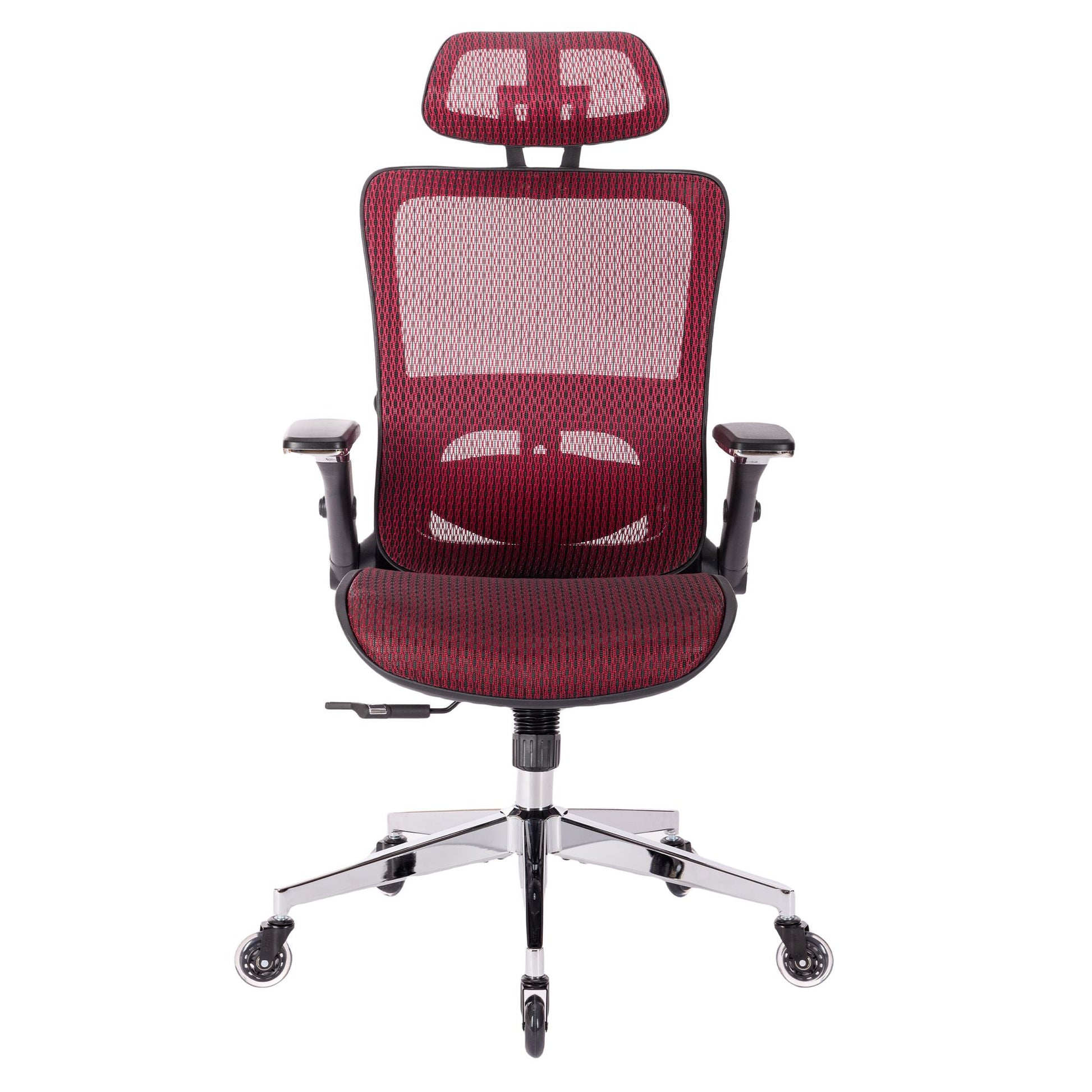 Red Ergonomic Mesh Office Chair, High Back Adjustable Headrest With Flip Up Arms, Tilt And Lock Function, Lumbar Support And Blade Wheels, Kd Chrome Metal Legs Red Office American Design Office Chairs Foam Plastic