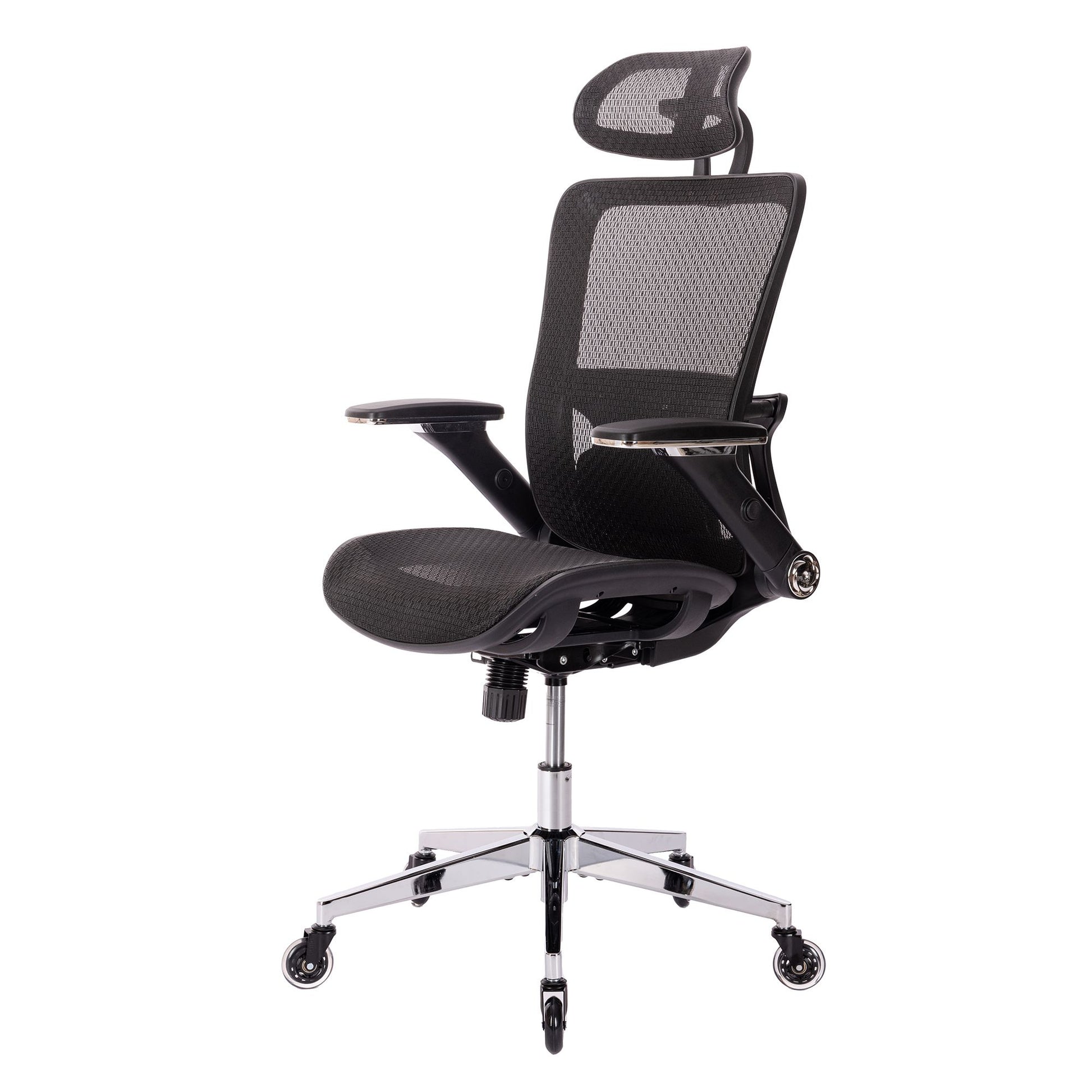 Black Ergonomic Mesh Office Chair, High Back Adjustable Headrest With Flip Up Arms, Tilt And Lock Function, Lumbar Support And Blade Wheels, Kd Chrome Metal Legs Black Office American Design Office