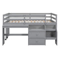 Full Size Loft Bed With Desk And Drawers, Wooden Loft Bed With Lateral Portable Desk, Gray Gray Solid Wood Mdf