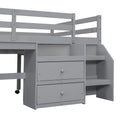 Full Size Loft Bed With Desk And Drawers, Wooden Loft Bed With Lateral Portable Desk, Gray Gray Solid Wood Mdf