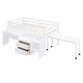 Twin Size Loft Bed With Desk And Drawers, Wooden Loft Bed With Lateral Portable Desk, White White Solid Wood Mdf