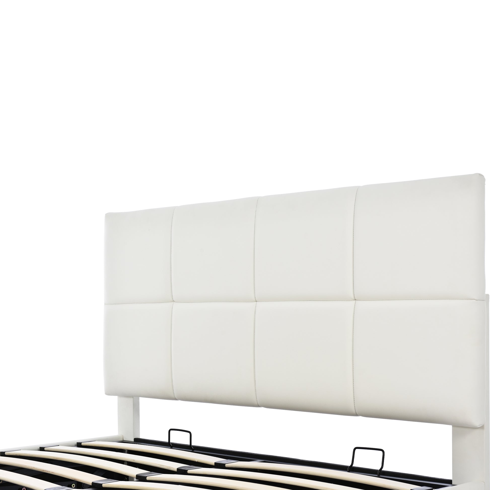 Full Size Tufted Upholstered Platform Bed With Hydraulic Storage System,Pu Storage Bed With Led Lights And Usb Charger, White White Pu
