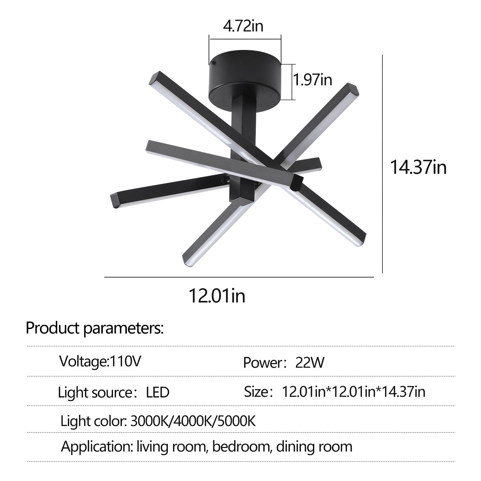 Led Semi Flush Mount Ceiling Lamp Black Modern Aluminium Iron