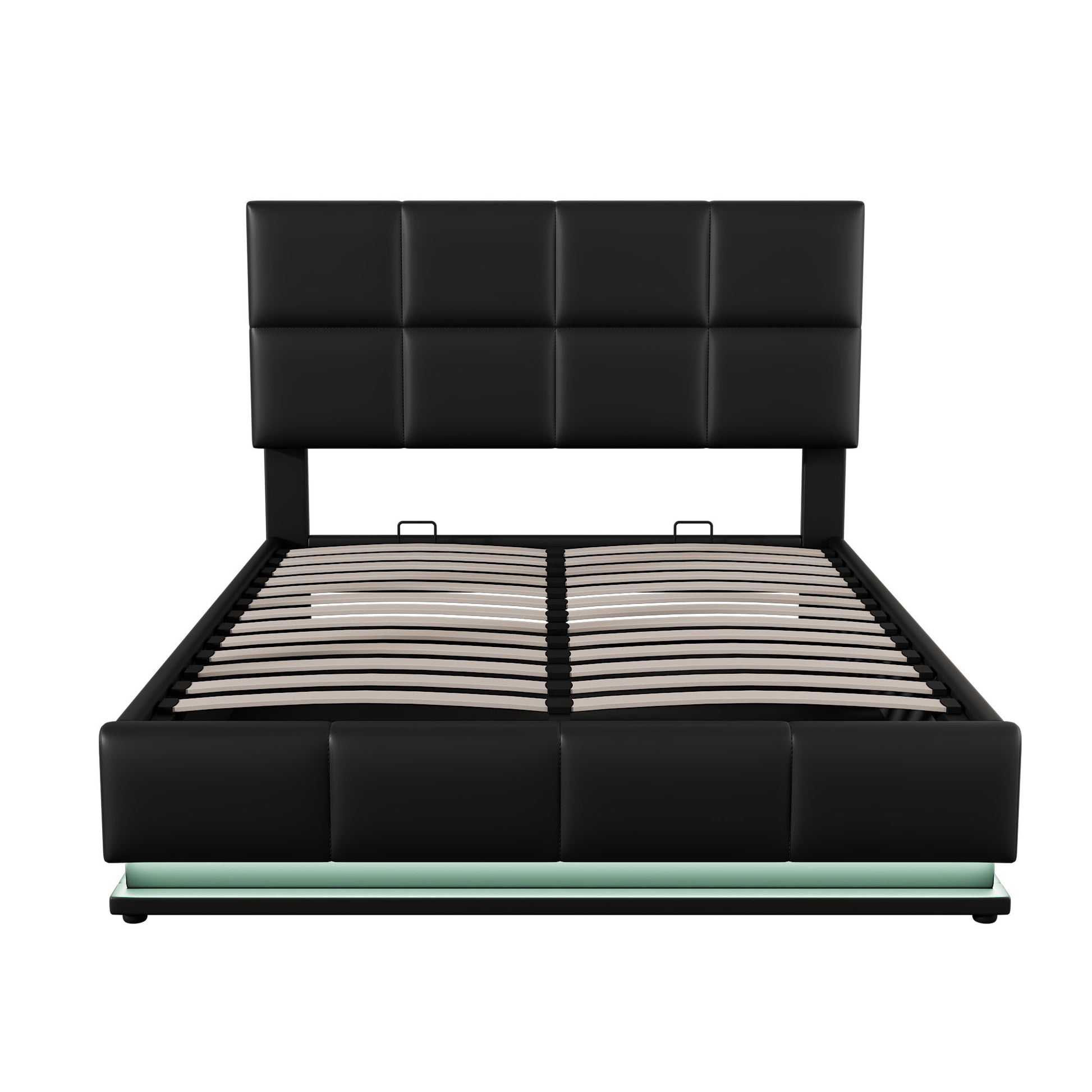 Full Size Tufted Upholstered Platform Bed With Hydraulic Storage System,Pu Storage Bed With Led Lights And Usb Charger, Black Black Pu