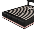 Full Size Tufted Upholstered Platform Bed With Hydraulic Storage System,Pu Storage Bed With Led Lights And Usb Charger, Black Black Pu