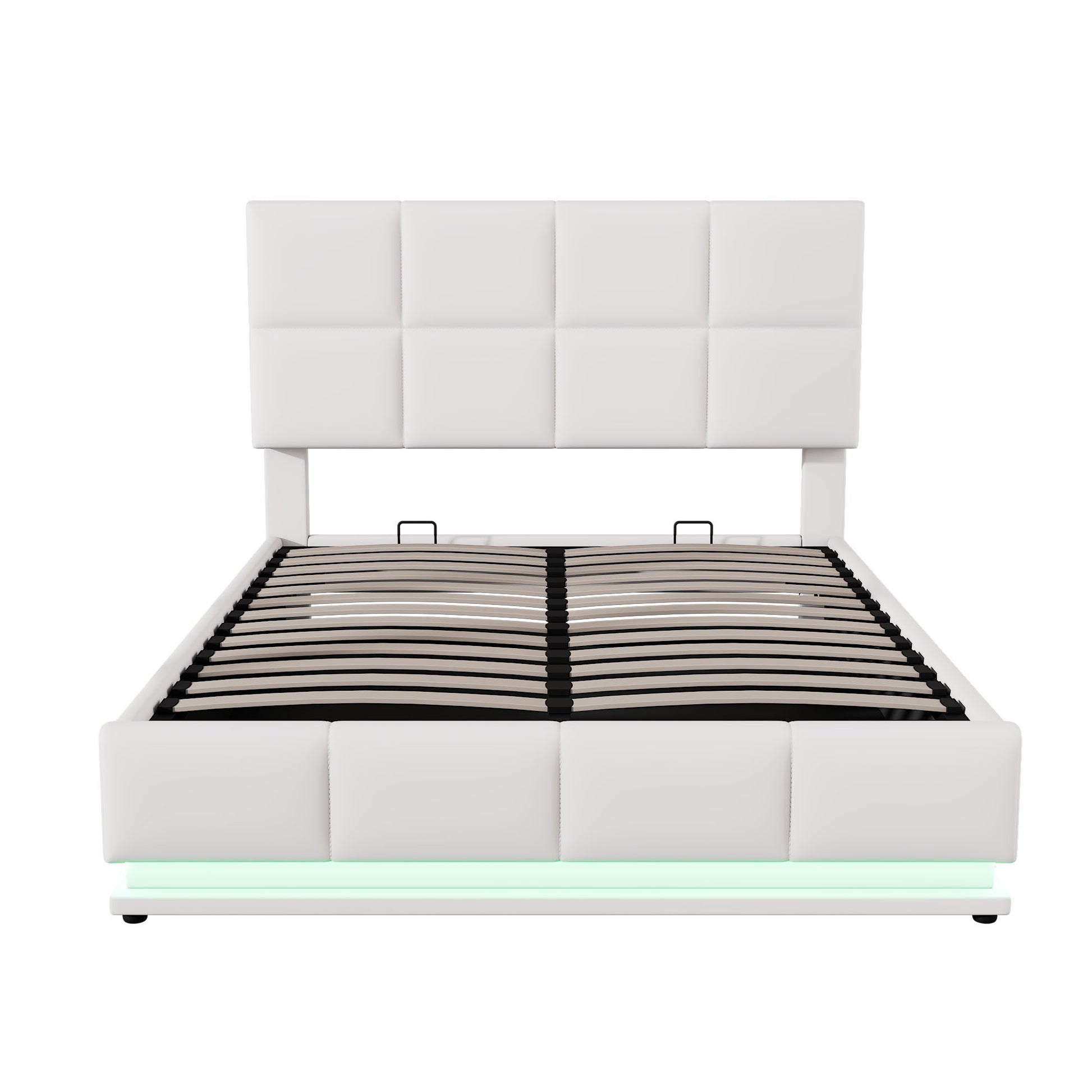 Full Size Tufted Upholstered Platform Bed With Hydraulic Storage System,Pu Storage Bed With Led Lights And Usb Charger, White White Pu