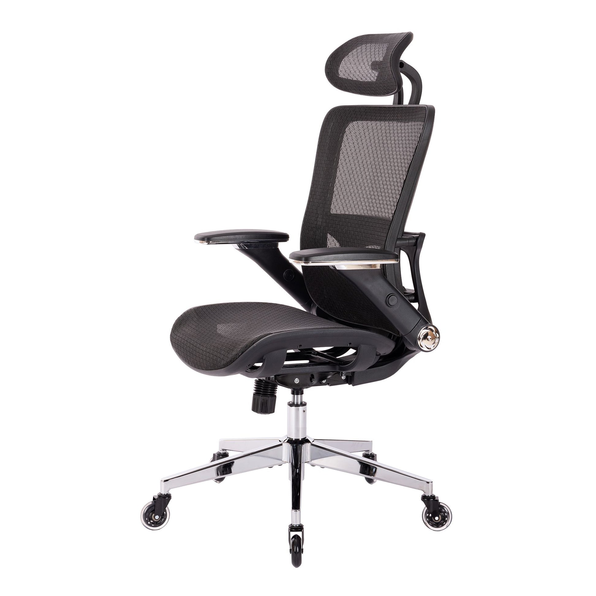 Black Ergonomic Mesh Office Chair, High Back Adjustable Headrest With Flip Up Arms, Tilt And Lock Function, Lumbar Support And Blade Wheels, Kd Chrome Metal Legs Black Office American Design Office