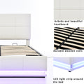 Full Size Tufted Upholstered Platform Bed With Hydraulic Storage System,Pu Storage Bed With Led Lights And Usb Charger, White White Pu