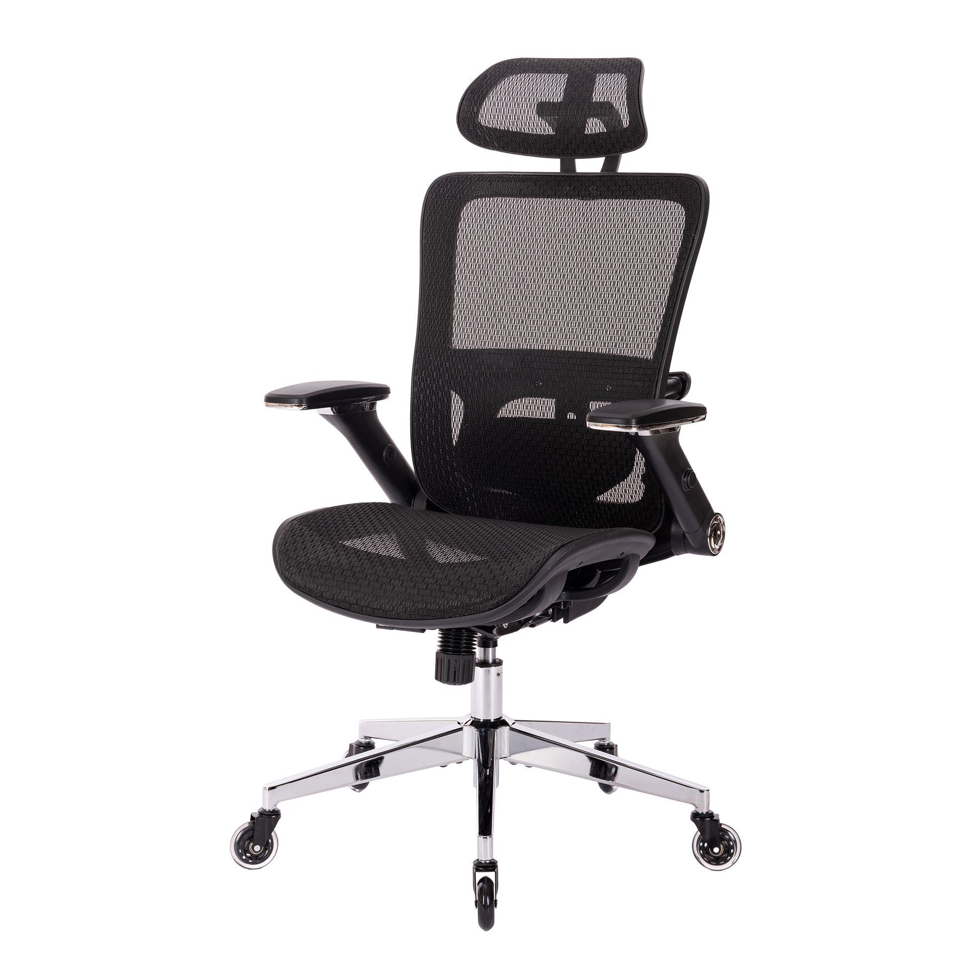 Black Ergonomic Mesh Office Chair, High Back Adjustable Headrest With Flip Up Arms, Tilt And Lock Function, Lumbar Support And Blade Wheels, Kd Chrome Metal Legs Black Office American Design Office