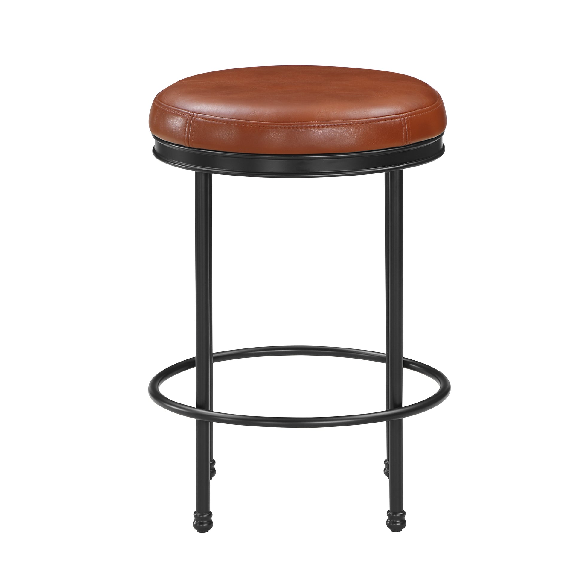 Michael Caramel Faux Leather And Metal Backless Counter Height Stool Caramel Foam Solid Wood