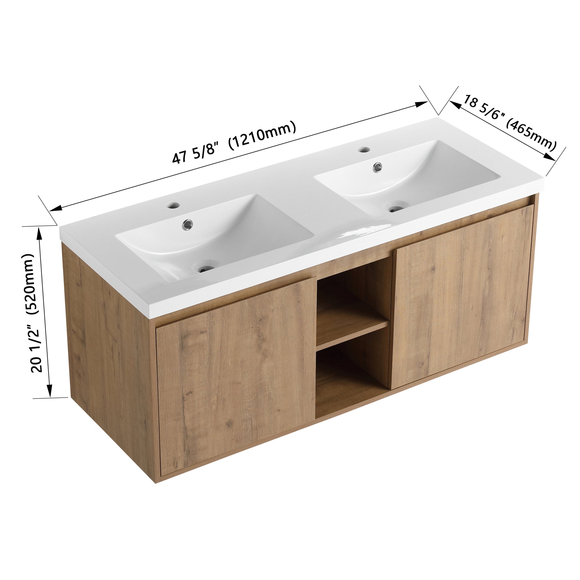 48" Wall Mounted Bathroom Vanity With Double Sink imitative oak-2-bathroom-wall