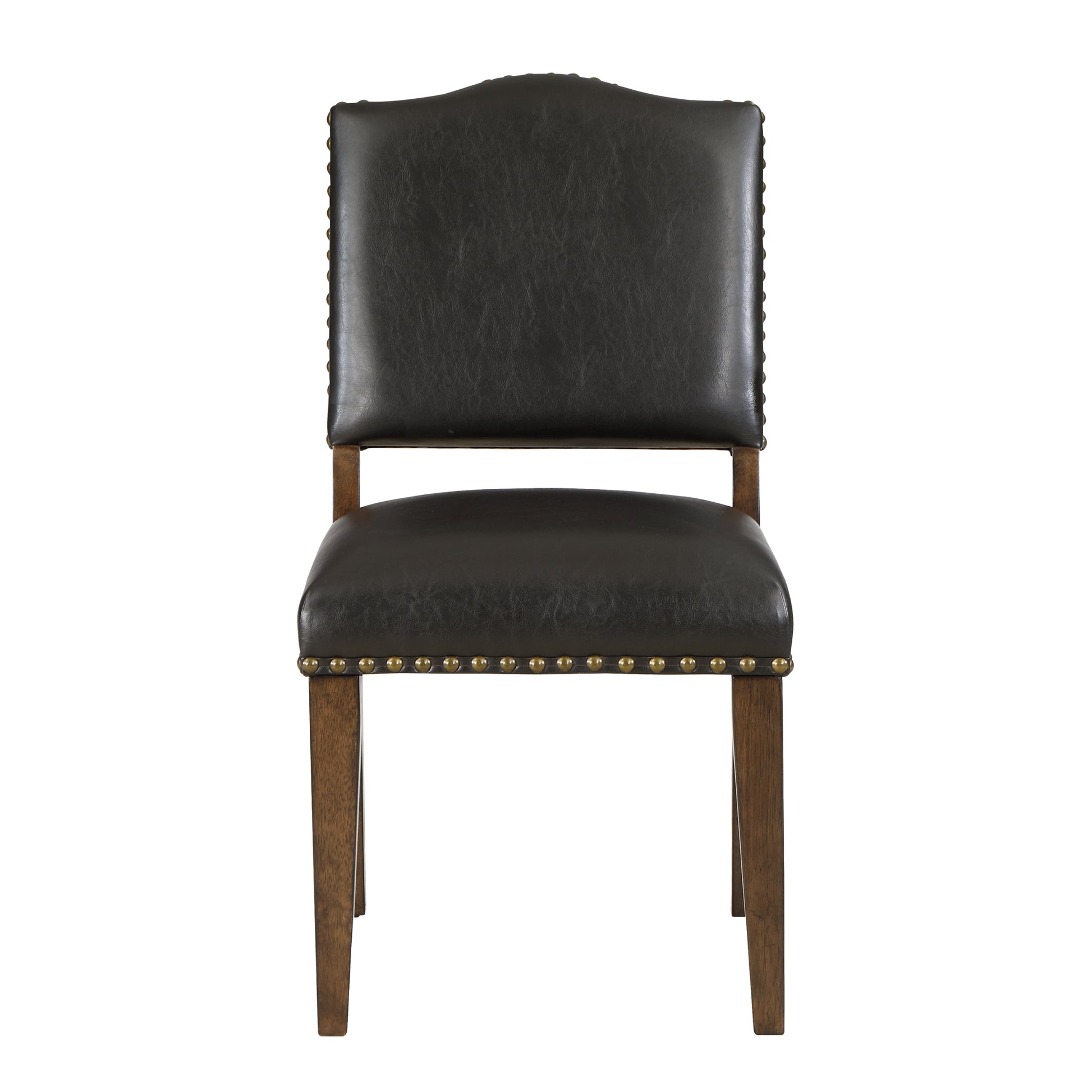 Dahlia Brown Faux Leather Dining Chair With Nail Heads Set Of 2 Brown Foam Solid Wood