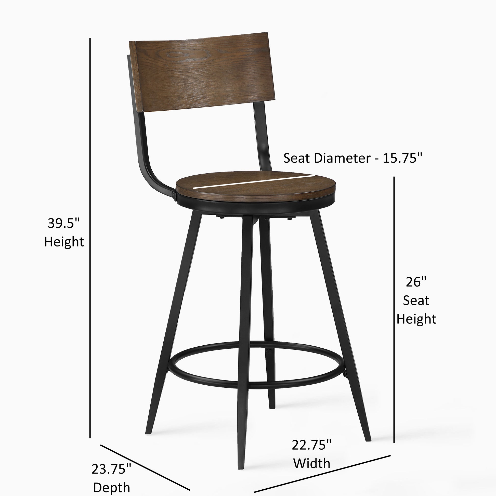 Devon Brown Wood And Metal Swivel Stool Chestnut Powder Coated Wipe Clean Transitional 1 Metal & Wood Metal & Wood