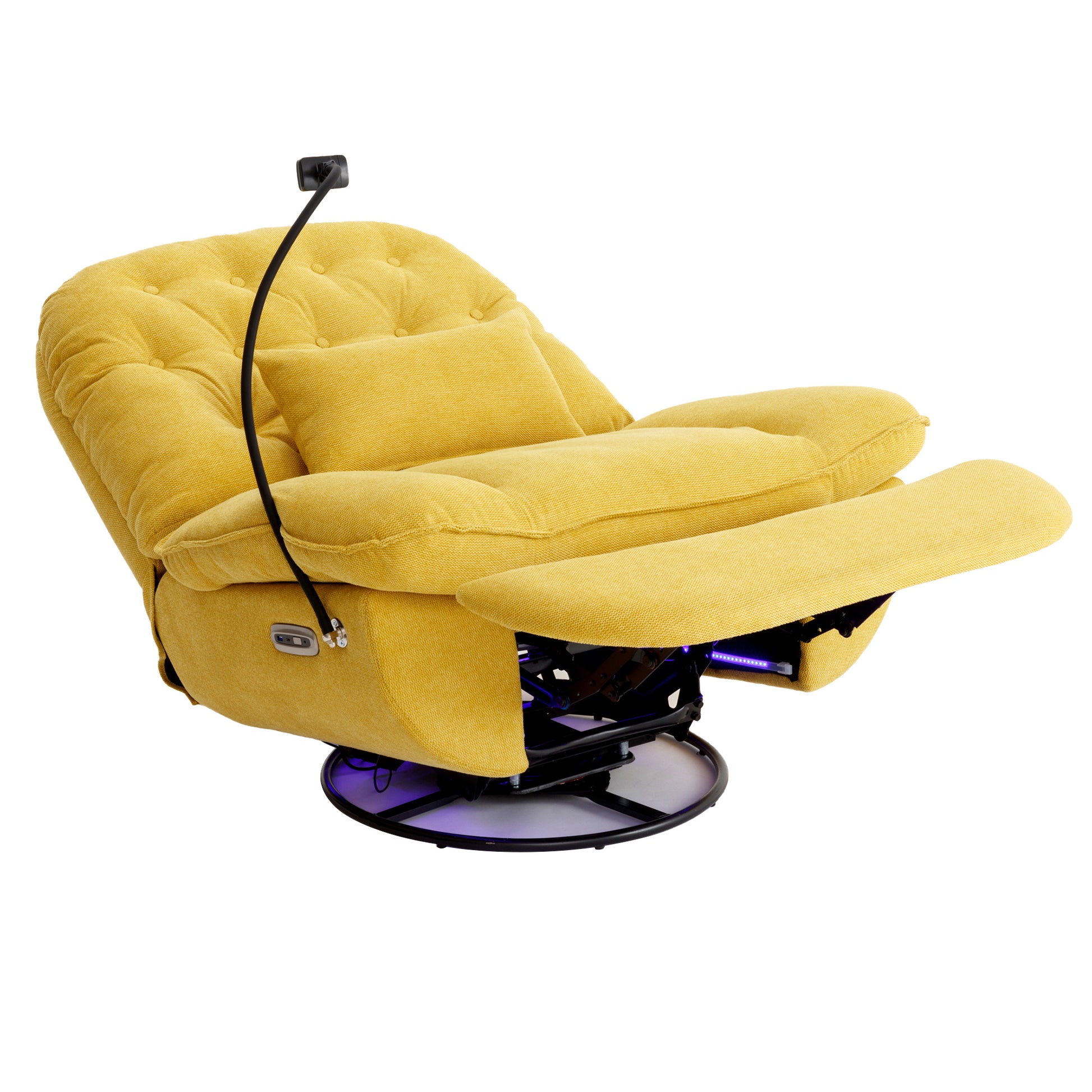 270 Degree Swivel Power Recliner With Voice Control, Bluetooth Music Player,Usb Ports, Atmosphere Lamp, Hidden Arm Storage And Mobile Phone Holder For Living Room, Bedroom, Apartment, Yellow Yellow Foam Linen