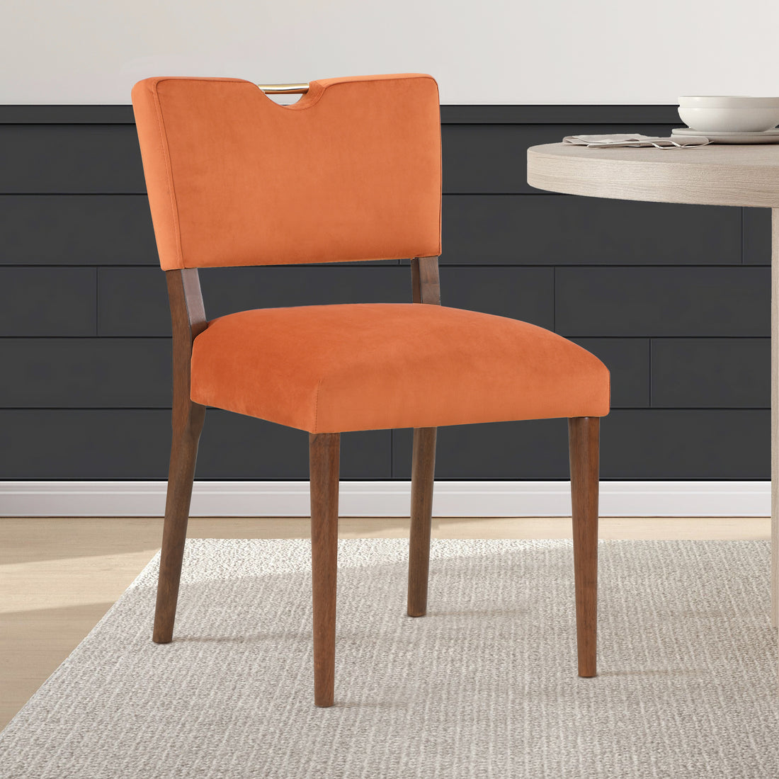 Bryson Burnt Orange Velvet Dining Chair Set Of 2 Orange Foam Solid Wood