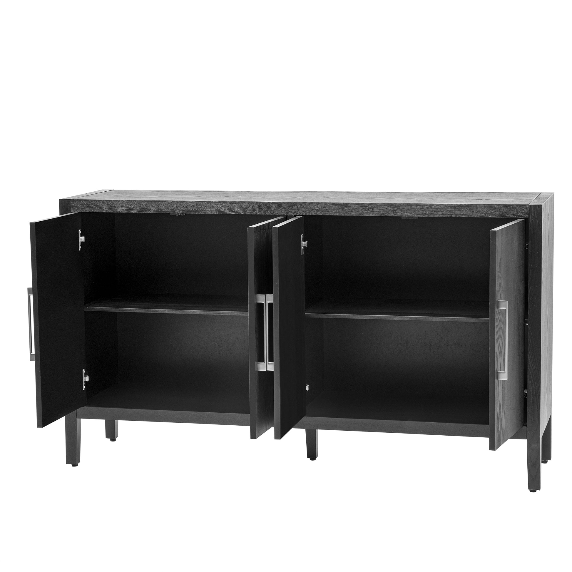 Storage Cabinet Sideboard Wooden Cabinet With 4 Metal Handles ,4 Shelves And 4 Doors For Hallway, Entryway, Living Room Black Mdf