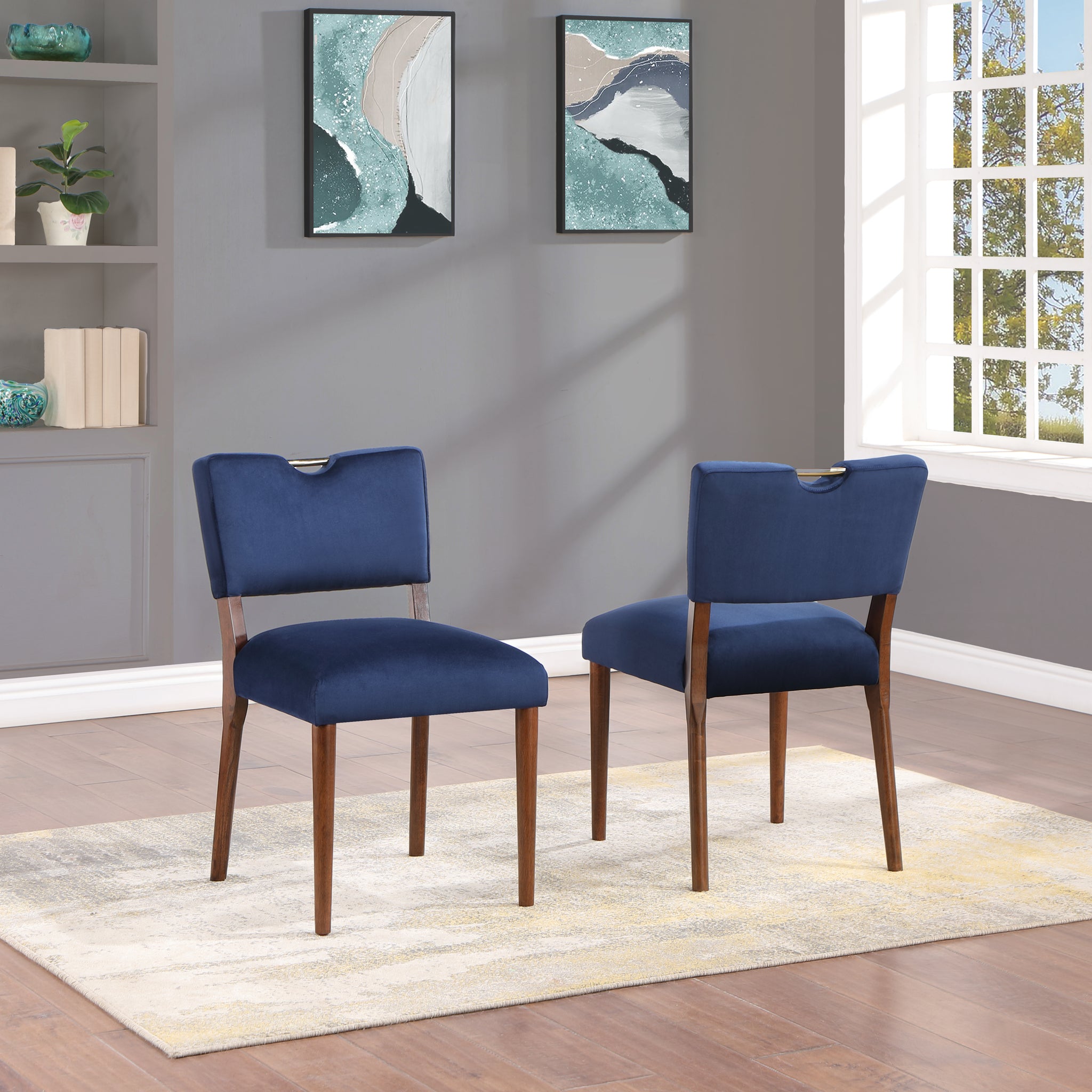 Bryson Navy Blue Velvet Dining Chair Set Of 2 Navy Blue Foam Solid Wood