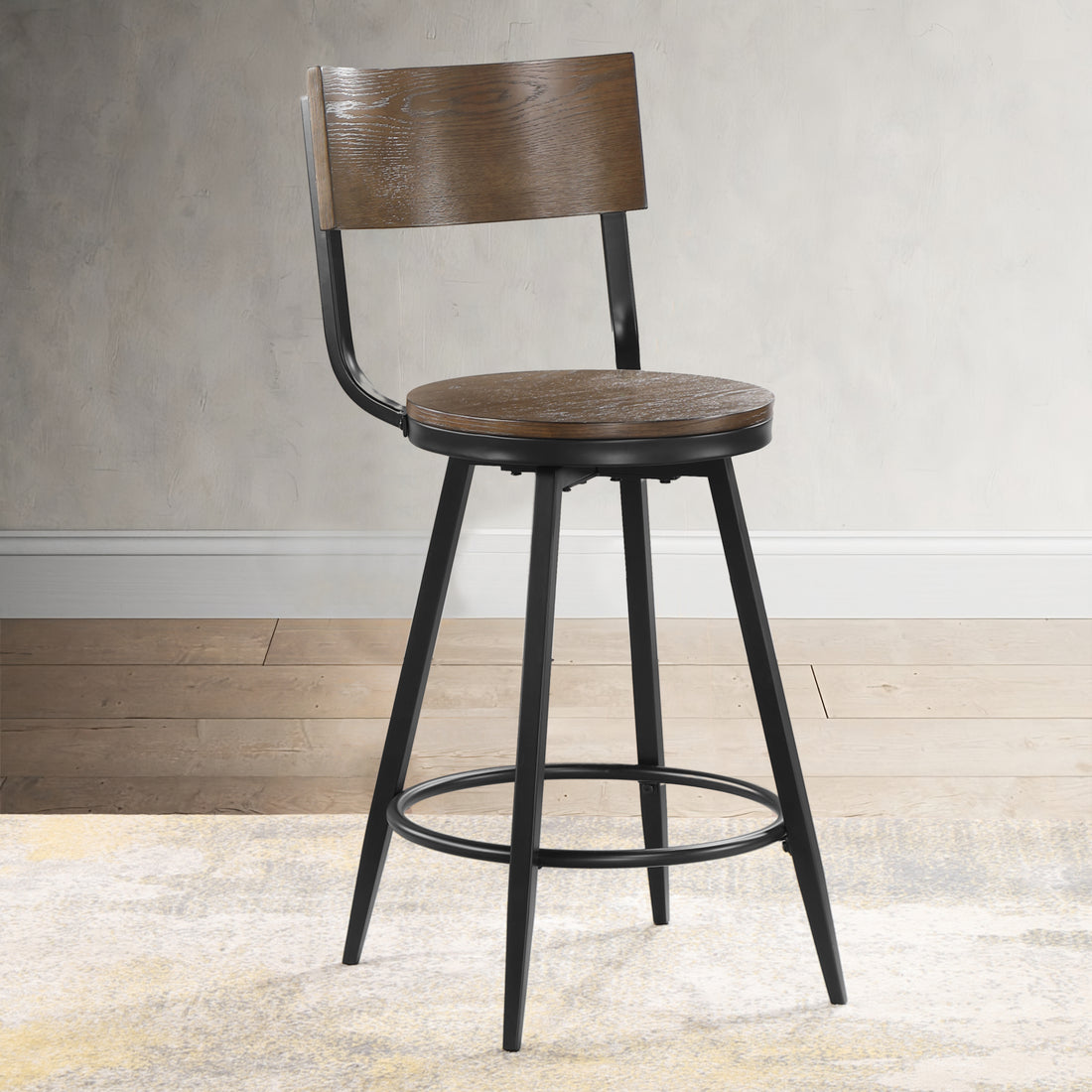 Devon Brown Wood And Metal Swivel Stool Chestnut Powder Coated Wipe Clean Transitional 1 Metal & Wood Metal & Wood