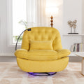 270 Degree Swivel Power Recliner With Voice Control, Bluetooth Music Player,Usb Ports, Atmosphere Lamp, Hidden Arm Storage And Mobile Phone Holder For Living Room, Bedroom, Apartment, Yellow Yellow Foam Linen