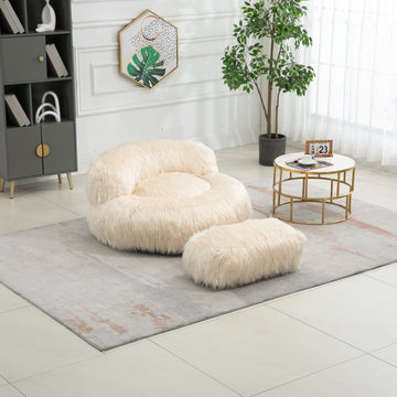 Coolmore Bean Bag Chair, Floor Sofa With Handle,Accent Sofa Chair With Ottoman For Gaming Reading Relaxing Beige Beige Foam Plush