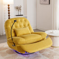 270 Degree Swivel Power Recliner With Voice Control, Bluetooth Music Player,Usb Ports, Atmosphere Lamp, Hidden Arm Storage And Mobile Phone Holder For Living Room, Bedroom, Apartment, Yellow Yellow Foam Linen