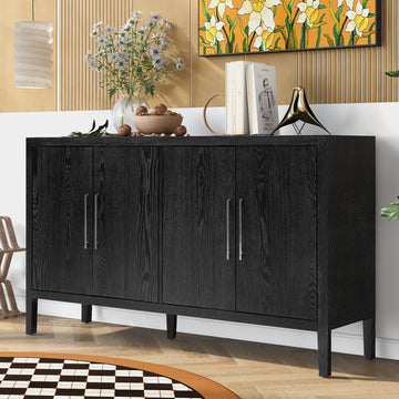 Storage Cabinet Sideboard Wooden Cabinet With 4 Metal Handles ,4 Shelves And 4 Doors For Hallway, Entryway, Living Room Black Mdf