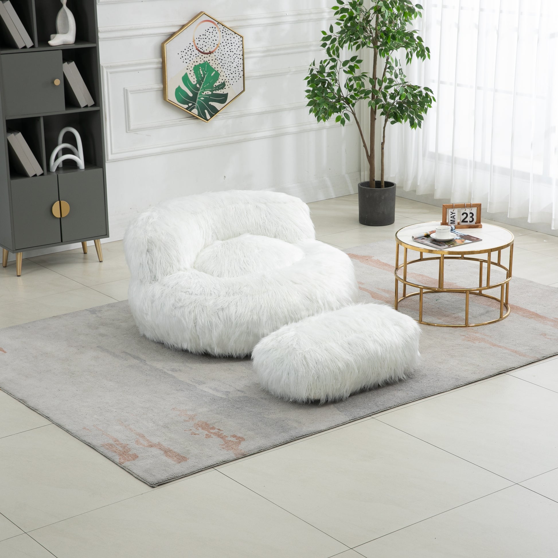 Coolmore Bean Bag Chair, Floor Sofa With Handle,Accent Sofa Chair With Ottoman For Gaming Reading Relaxing White White Foam Plush