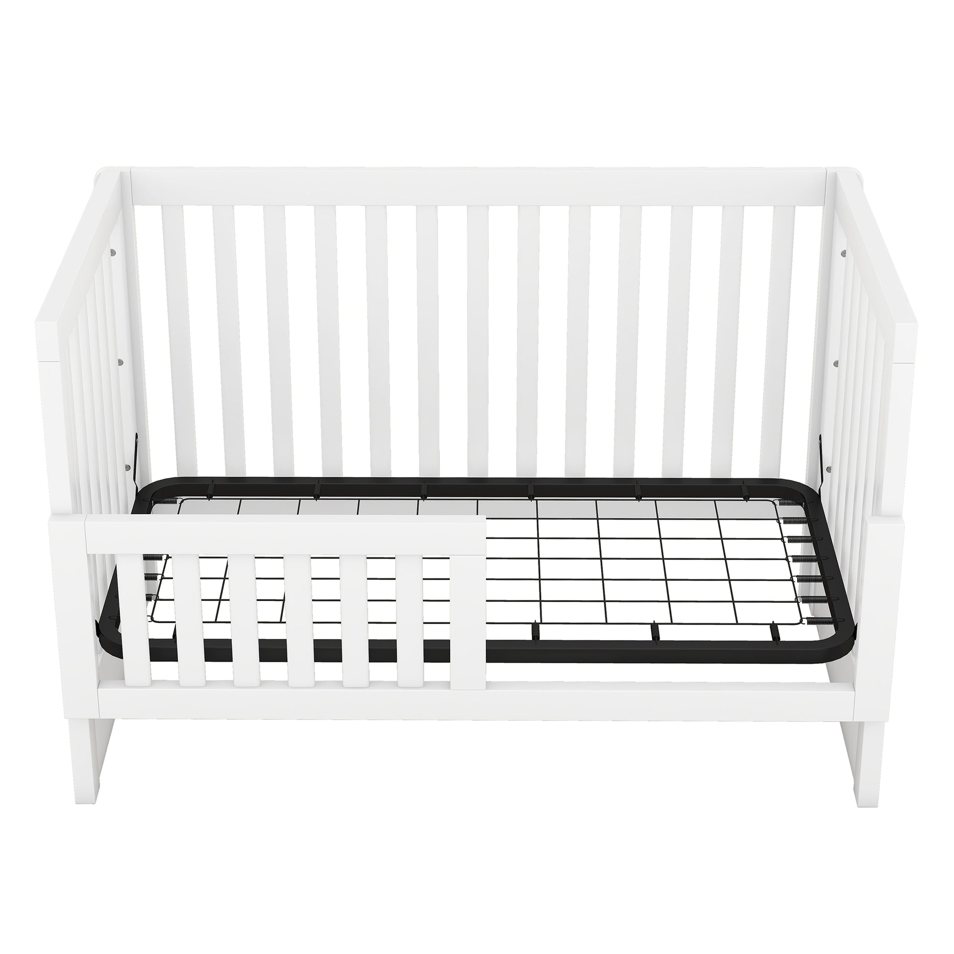 Convertible Crib Full Size Bed With Changing Table, White White Solid Wood