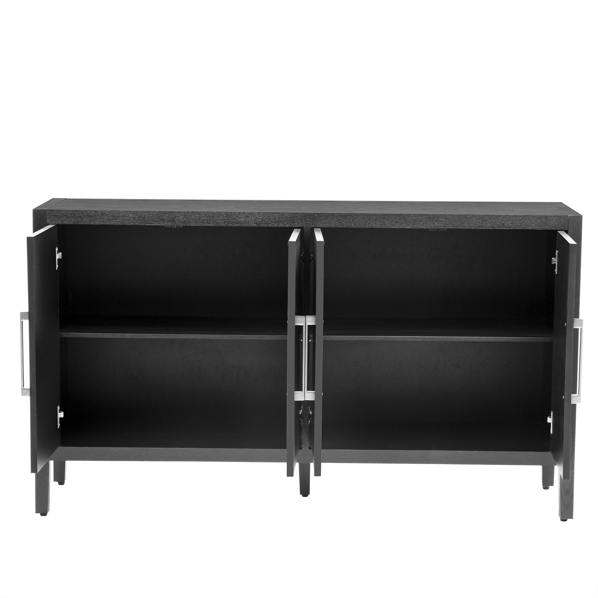 Storage Cabinet Sideboard Wooden Cabinet With 4 Metal Handles ,4 Shelves And 4 Doors For Hallway, Entryway, Living Room Black Mdf