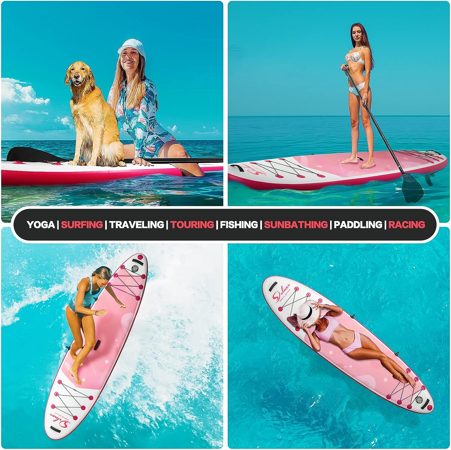 Inflatable Stand Up Paddle Board Simple Deluxe Premium Sup For All S Levels, Pink Paddle Boards For Adults & Youth, Blow Up Stand Up Paddleboards With Accessories & Backpack, Surf Control Pink Aluminium