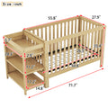 Convertible Crib Full Size Bed With Changing Table, Natural Natural Solid Wood