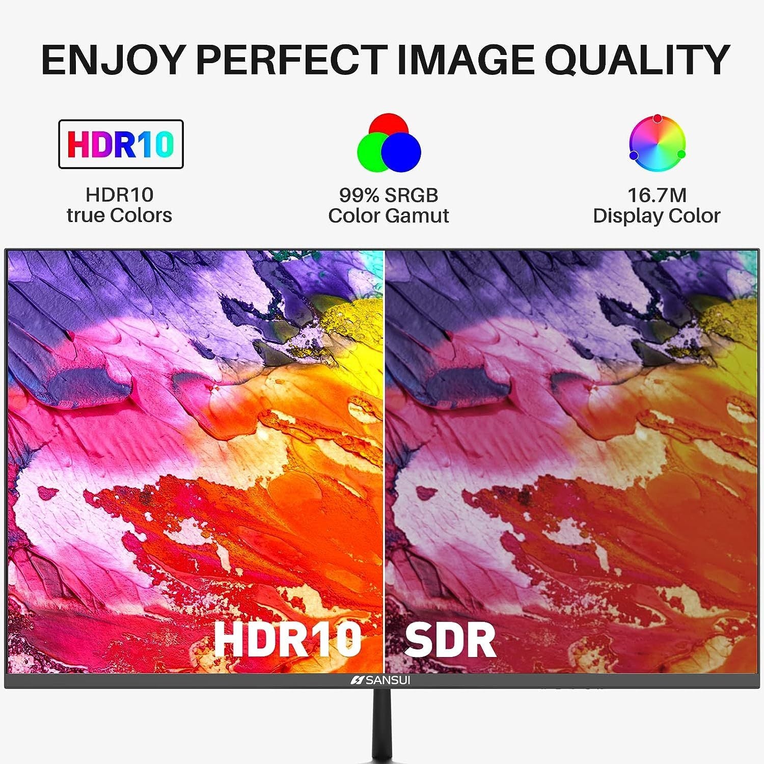 Sansui Computer Monitors 27 Inch 100Hz Ips Usb Type C Fhd 1080P Hdr10 Built In Speakers Hdmi Dp Game Rts Fps Tilt Adjustable For Working And Gaming Es 27X3 Type C Cable & Hdmi Cable Included Black Pvc