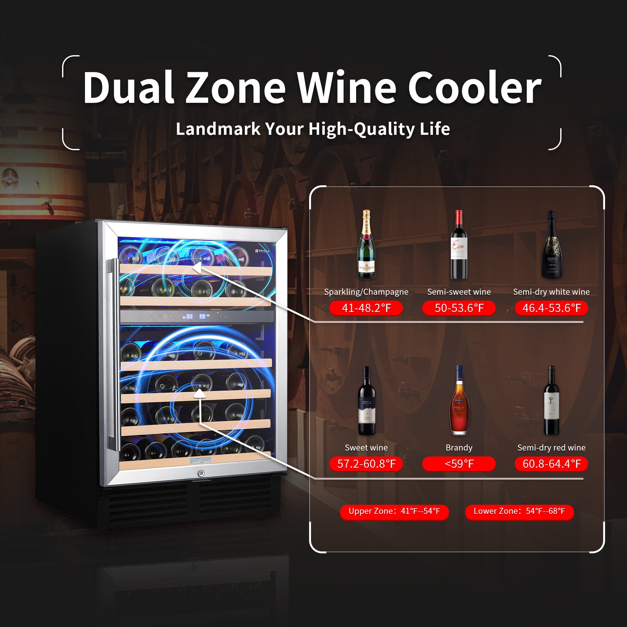 Sotola Wine Cooler 24 Dual Zones inch Wine