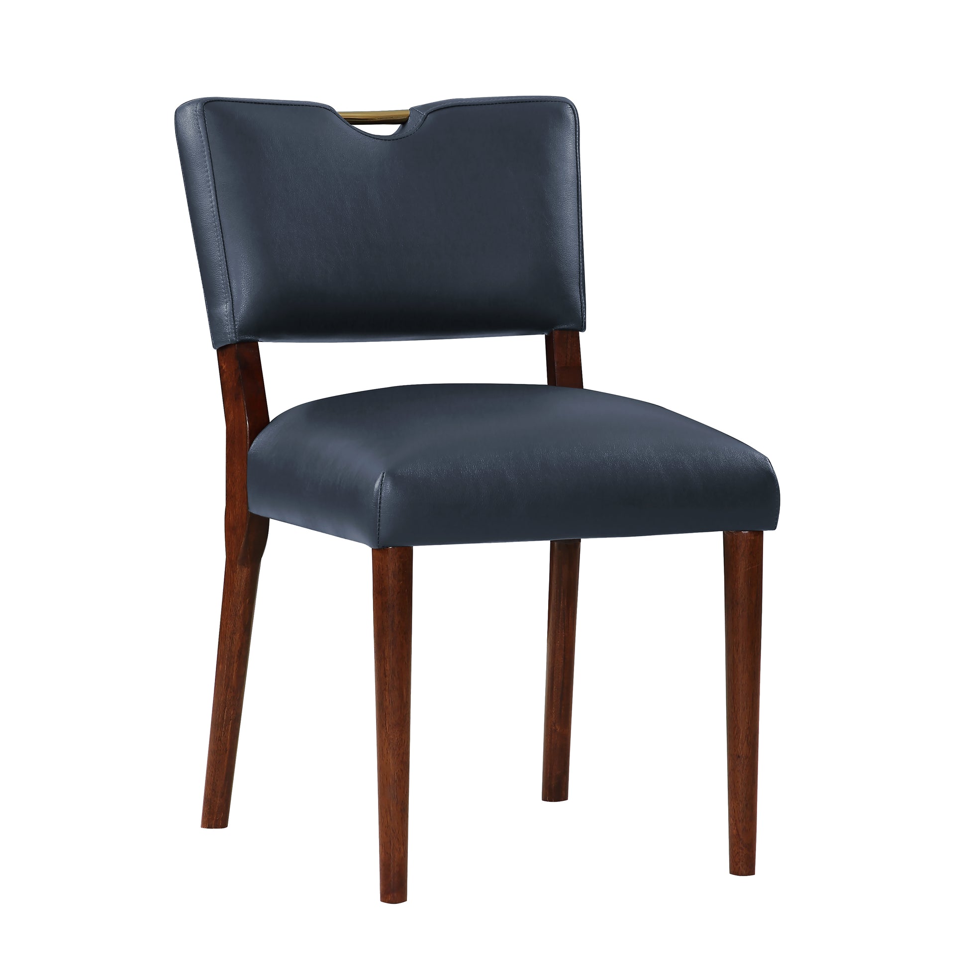 Bryson Midnight Blue Faux Leather Dining Chair Set Of 2 Dark Navy Foam Solid Wood