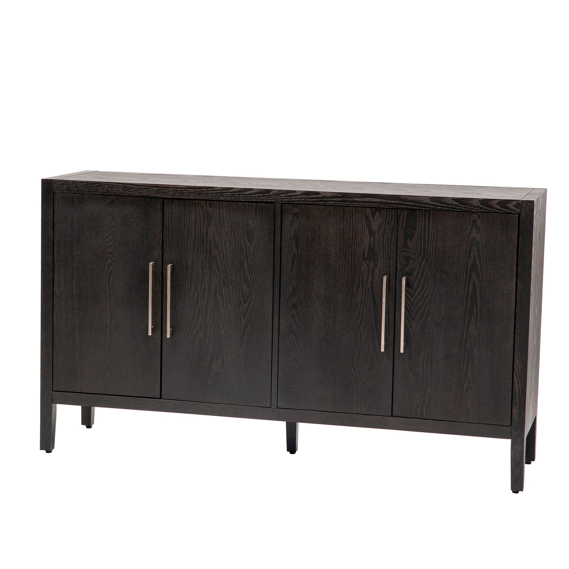 Storage Cabinet Sideboard Wooden Cabinet With 4 Metal Handles ,4 Shelves And 4 Doors For Hallway, Entryway, Living Room Walnut Mdf